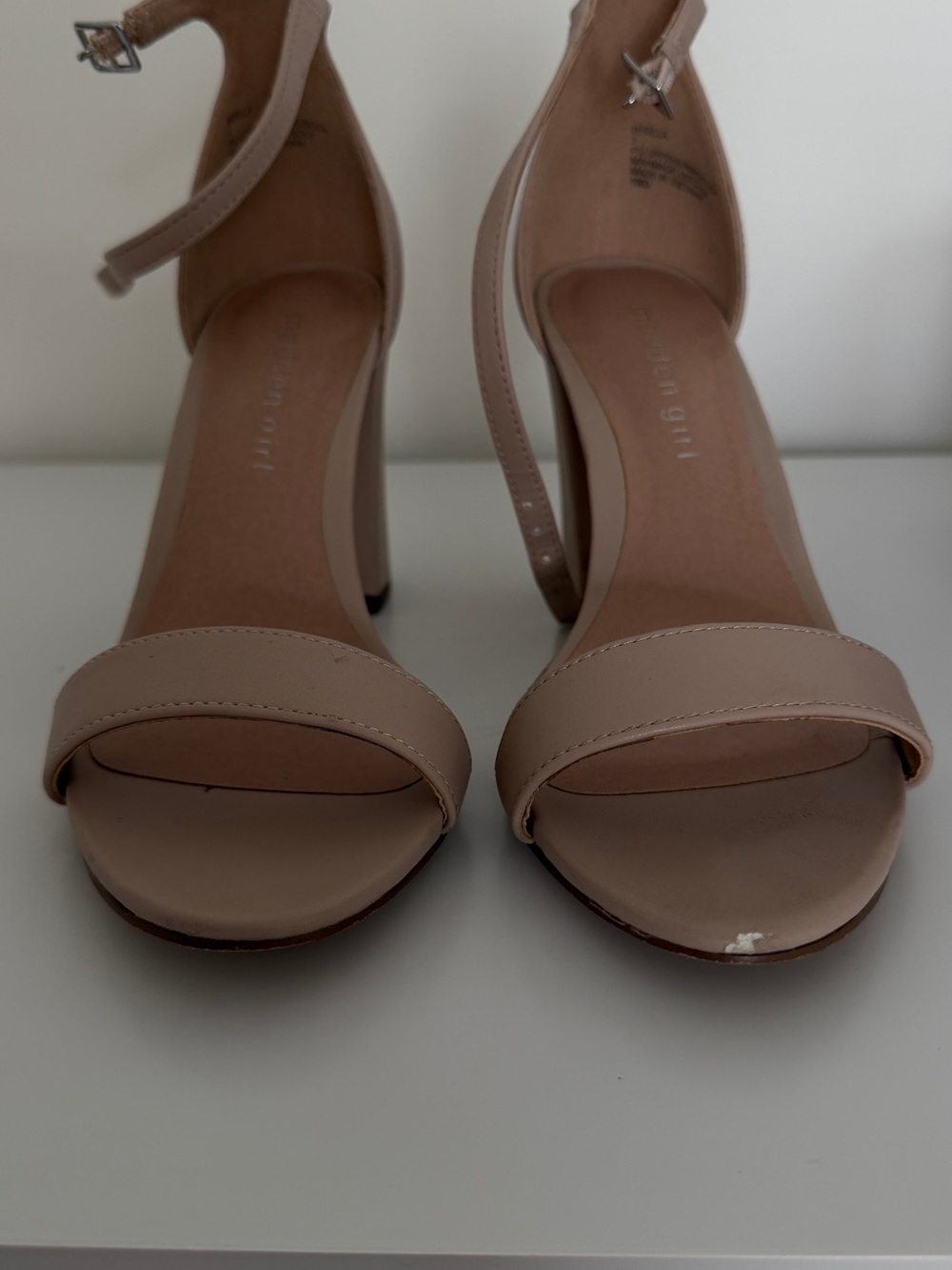 Ankle Strap Block Heel Sandals - Nude